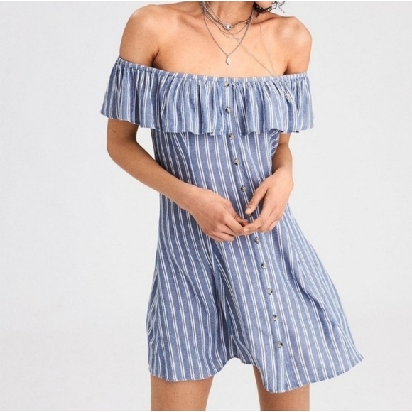 american eagle blue and white striped dress Buy American Eagle Women Blue Linen-Blend Shirt Dress Online -